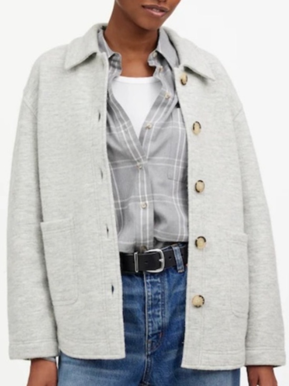 Madewell 100% Boiled Wool Sweater Shirt Jacket Light Grey Small